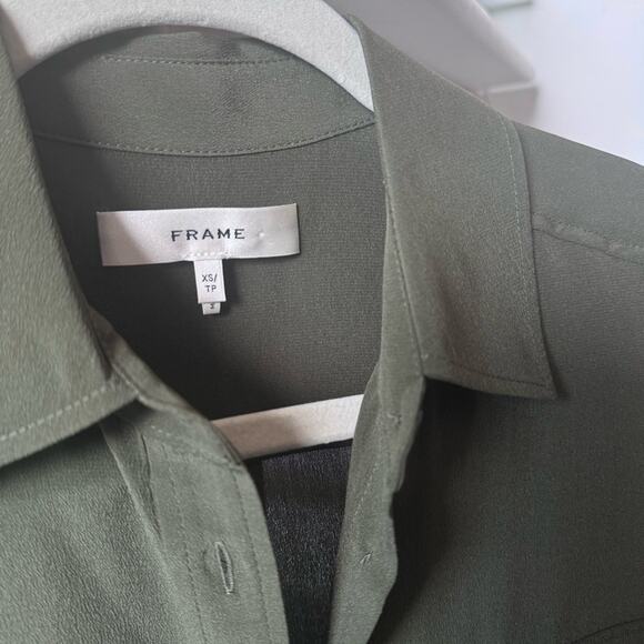 NWOT NEW Frame Green Silk Crepe Shirt - Picture 7 of 8